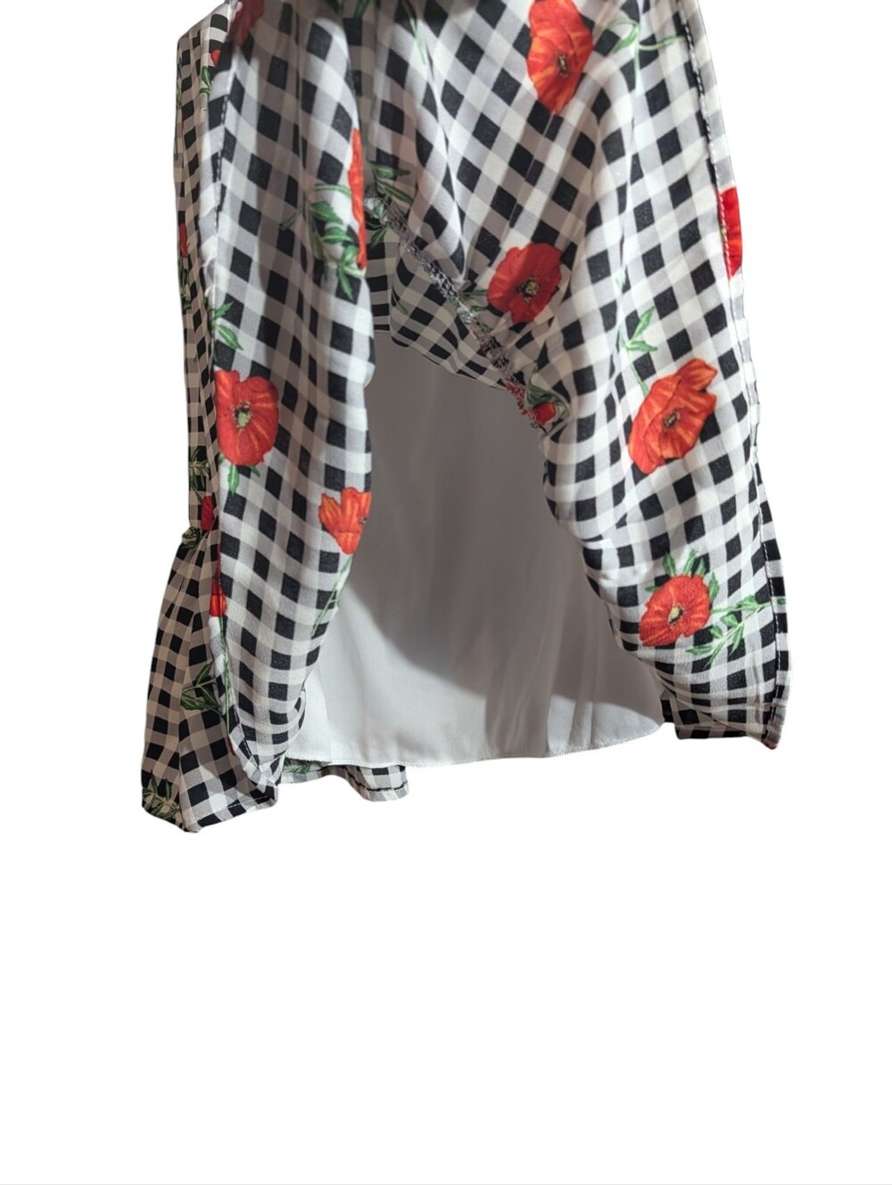 Everly Gingham Poppy Floral Off Shoulder Ruffle Dress Fit & Flare Made in USA S - Picture 5 of 9